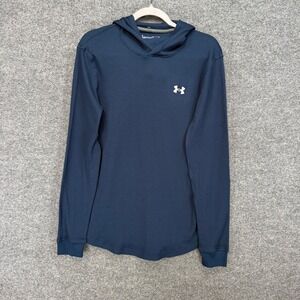 Under Armour Hoodie Men Small Blue Waffle Knit Lightweight Pullover Sweatshirt